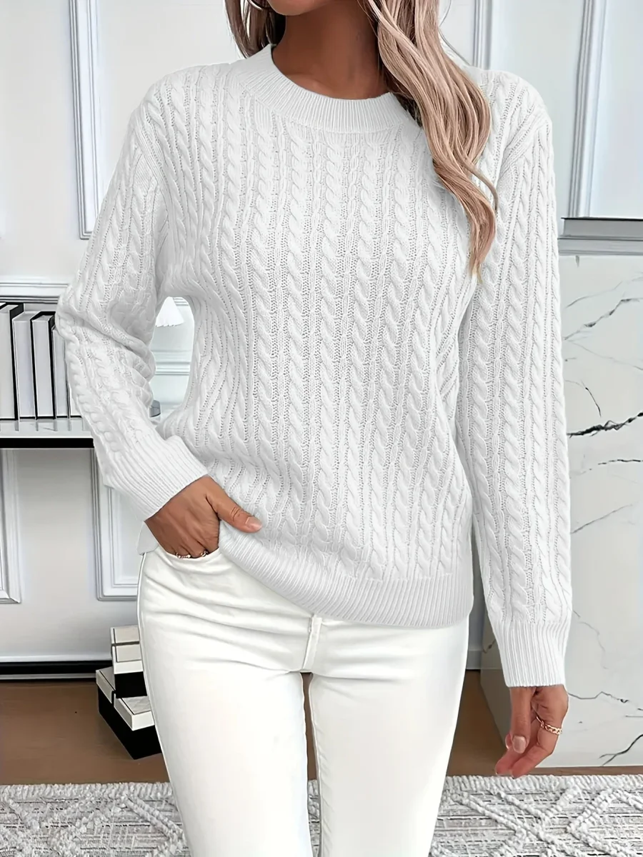 Pull en maille torsadée pour femmes - Pull doux et élégant pour le printemps et l'automne – Image 5