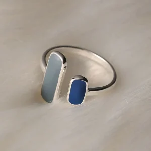 Bague Ajustable en Pierre Naturelle Bleue en Argent