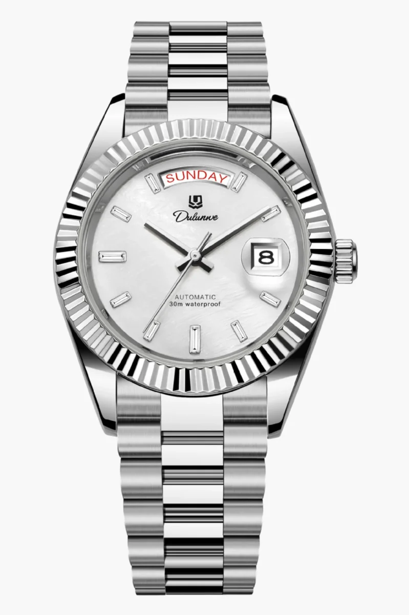 Montre Homme Automatique Classique avec Lunette Cannelée et Affichage Jour-Date – Image 2