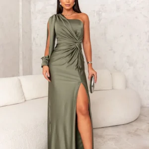 Gala - Robe plissée à manches longues à une épaule pour l'automne