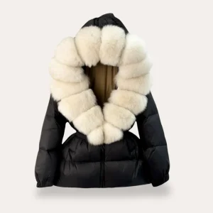 Veste Puffa avec capuche et col en fourrure synthétique pour femmes