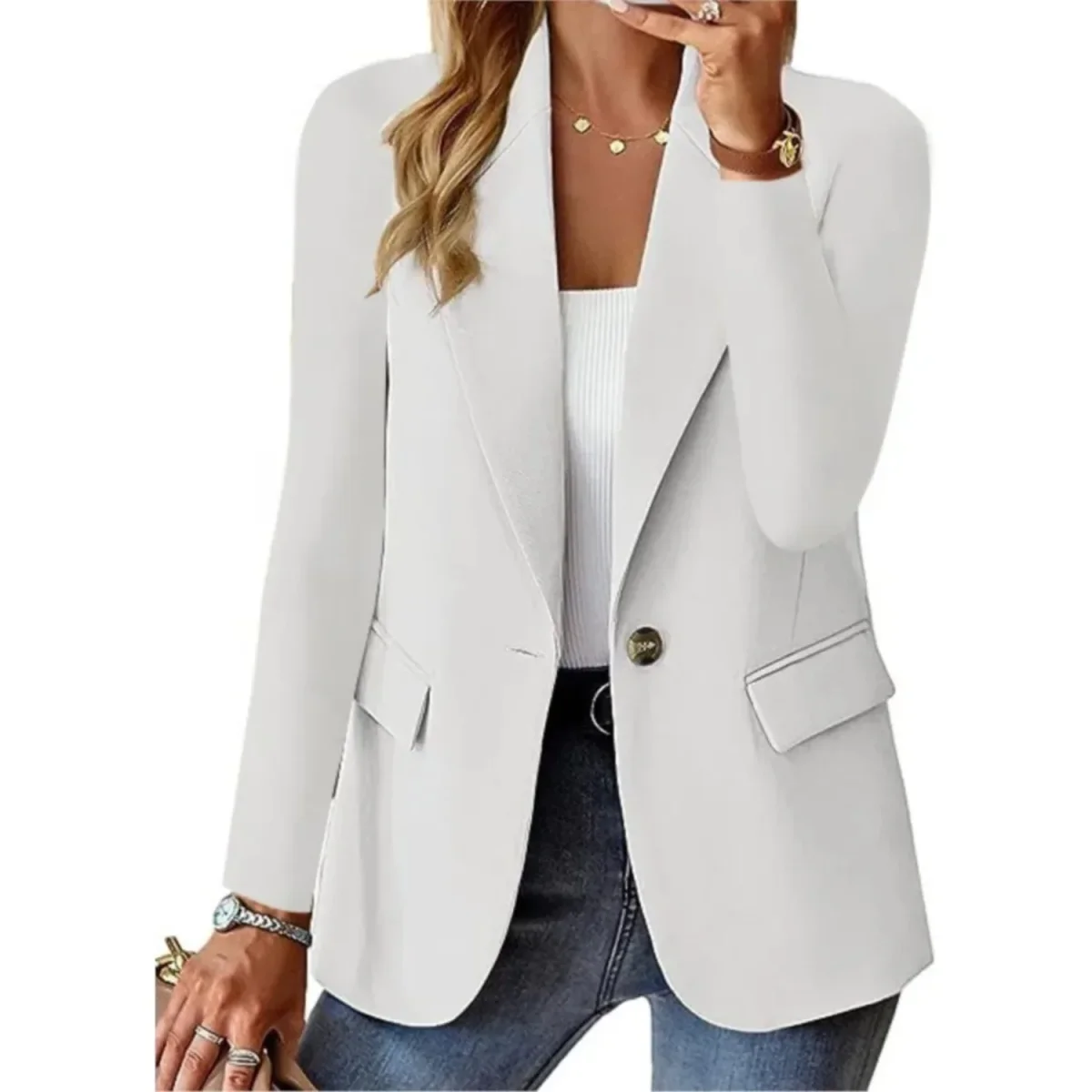 Blazer décontracté à manches longues et poche slim pour femme avec boucle - Édition Automne – Image 2