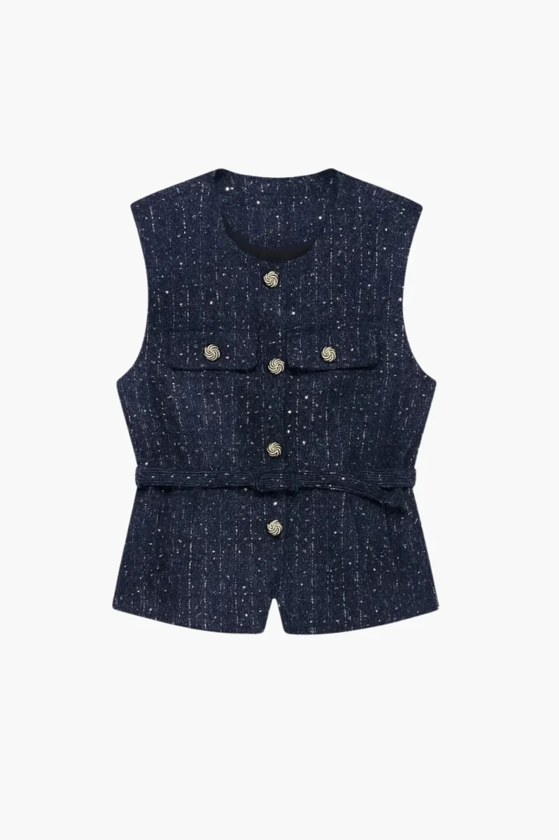 Gilet sans manches femme texturé avec ceinture – Image 4