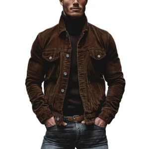 Veste vintage d'automne avec poches de poitrine pour hommes