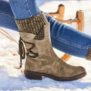Bottes de neige imperméables pour femmes - Bottes d'hiver mi-hautes avec semelle antidérapante