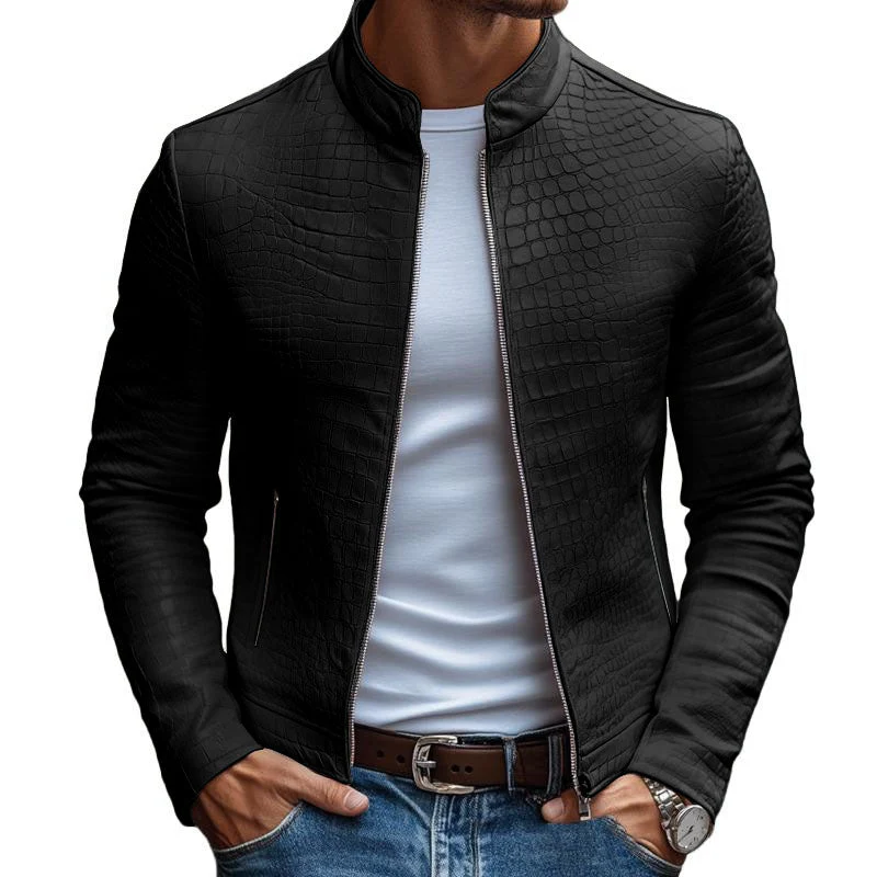 Kairos | Veste en cuir pour homme avec motif en pierre, coupe cintrée et doublure chaude pour l'automne – Image 6