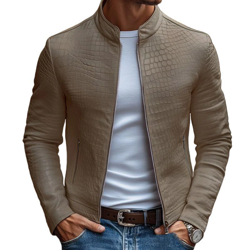 Kairos | Veste en cuir pour homme avec motif en pierre, coupe cintrée et doublure chaude pour l'automne – Image 7