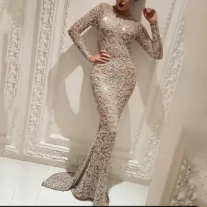 Robe Élégante De Sirène À Paillettes À Manches Longues Pour Femmes | Maxi Automne