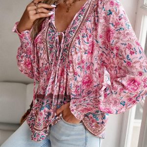 Blouse Bohème Femme en Coton Imprimé Floral