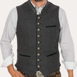 Gilet traditionnel pour hommes, mélange de laine, design traditionnel