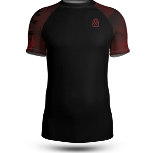 Rashguard manches courtes - Rouge et noir symbole Jiu Jitsu