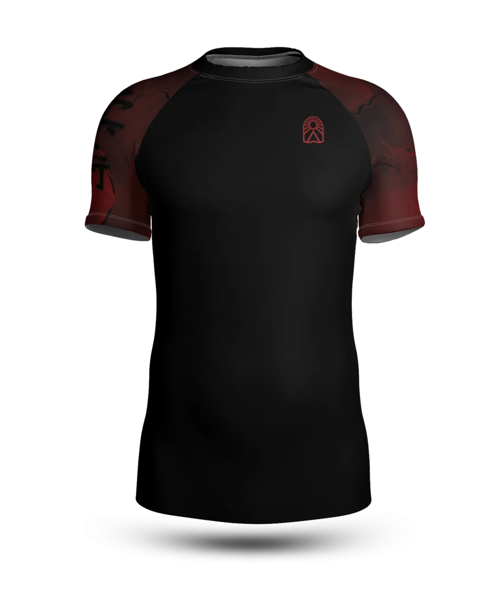 Rashguard manches courtes - Rouge et noir symbole Jiu Jitsu – Image 2