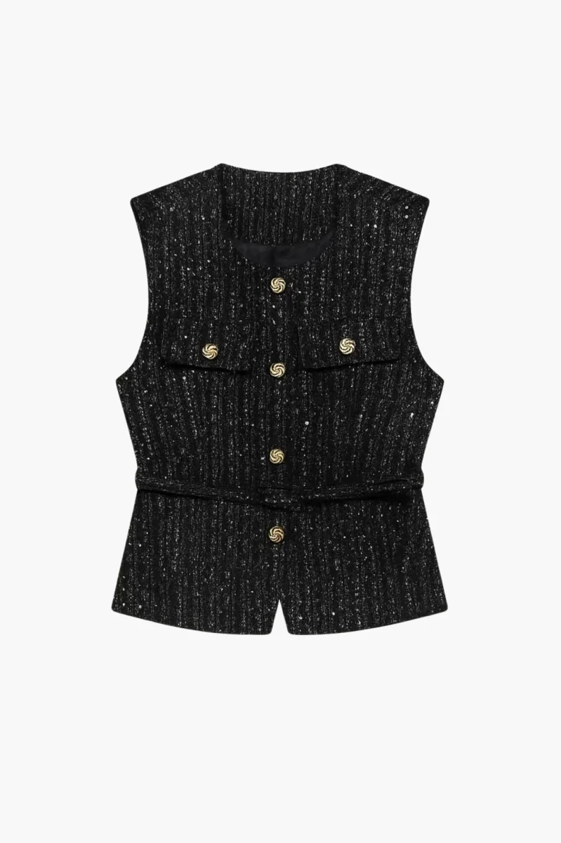Gilet sans manches femme texturé avec ceinture – Image 3