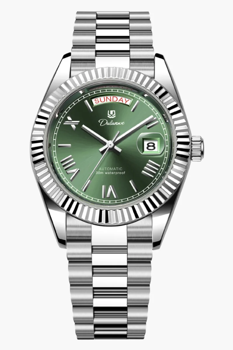 Montre Homme Automatique Classique avec Lunette Cannelée et Affichage Jour-Date – Image 5