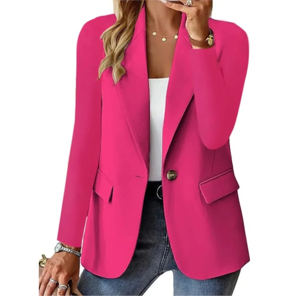 Blazer décontracté à manches longues et poche slim pour femme avec boucle - Édition Automne – Image 3