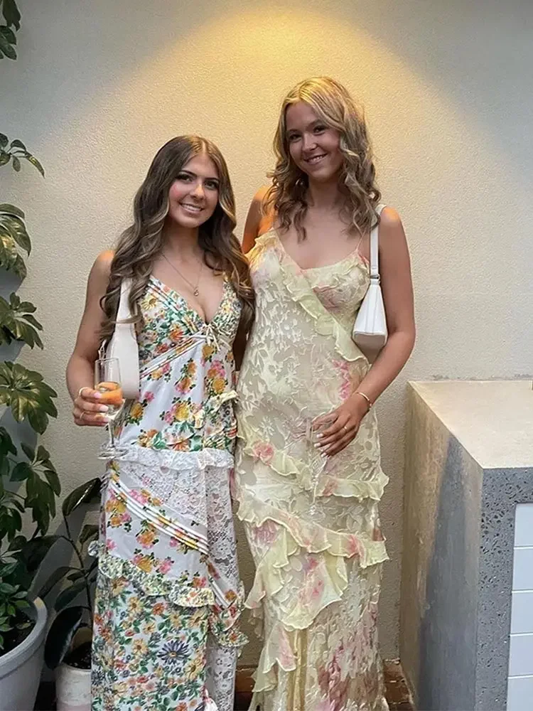 Robe longue pour femme - Bretelles spaghetti - Modèle fluide - Couche sur couche froissée – Image 6