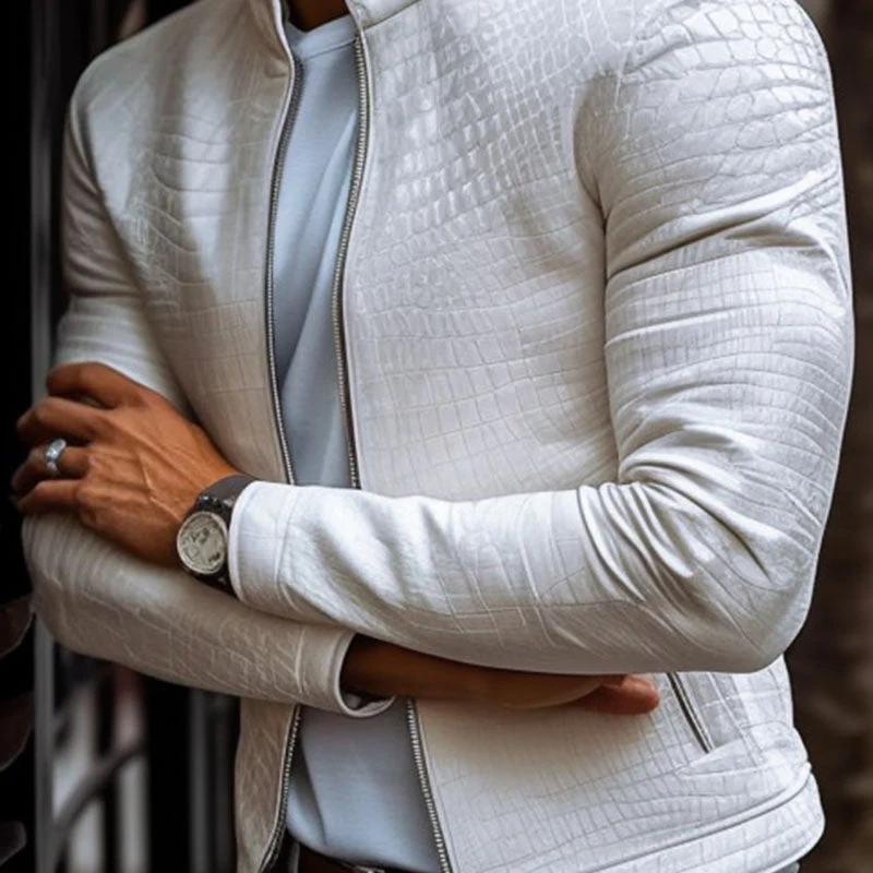 Kairos | Veste en cuir pour homme avec motif en pierre, coupe cintrée et doublure chaude pour l'automne – Image 4