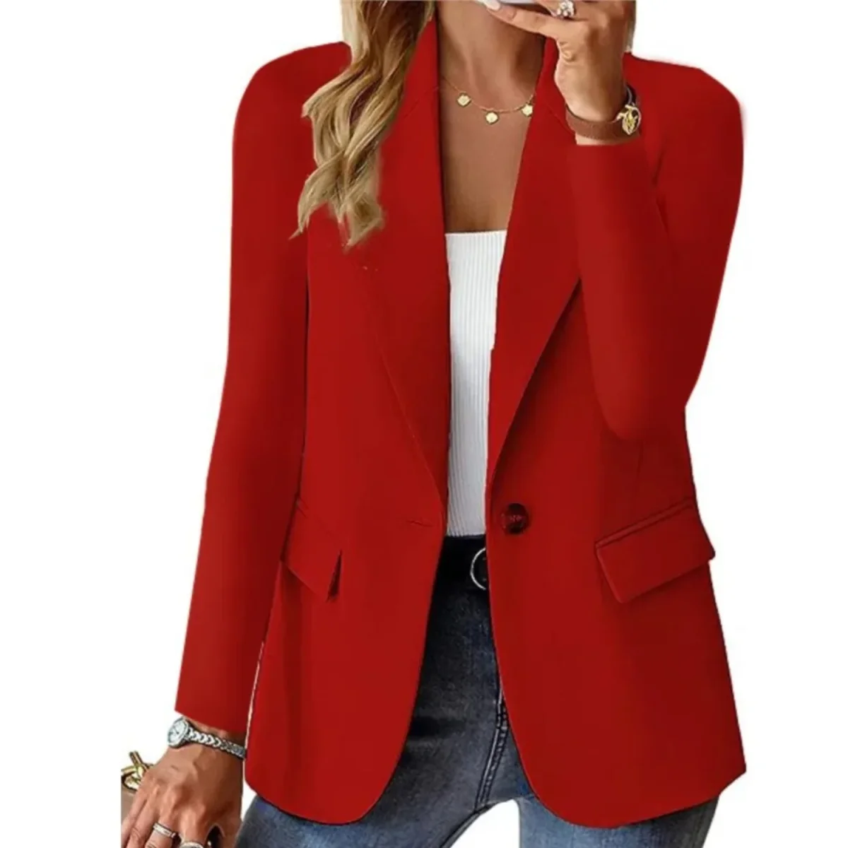 Blazer décontracté à manches longues et poche slim pour femme avec boucle - Édition Automne – Image 4