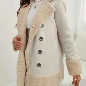 Manteau d'hiver en laine polaire à col double boutonnage pour femmes