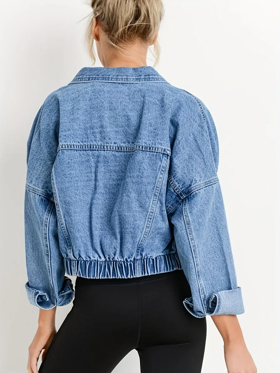 Veste en denim bleu avec col à revers pour l'automne – Image 4