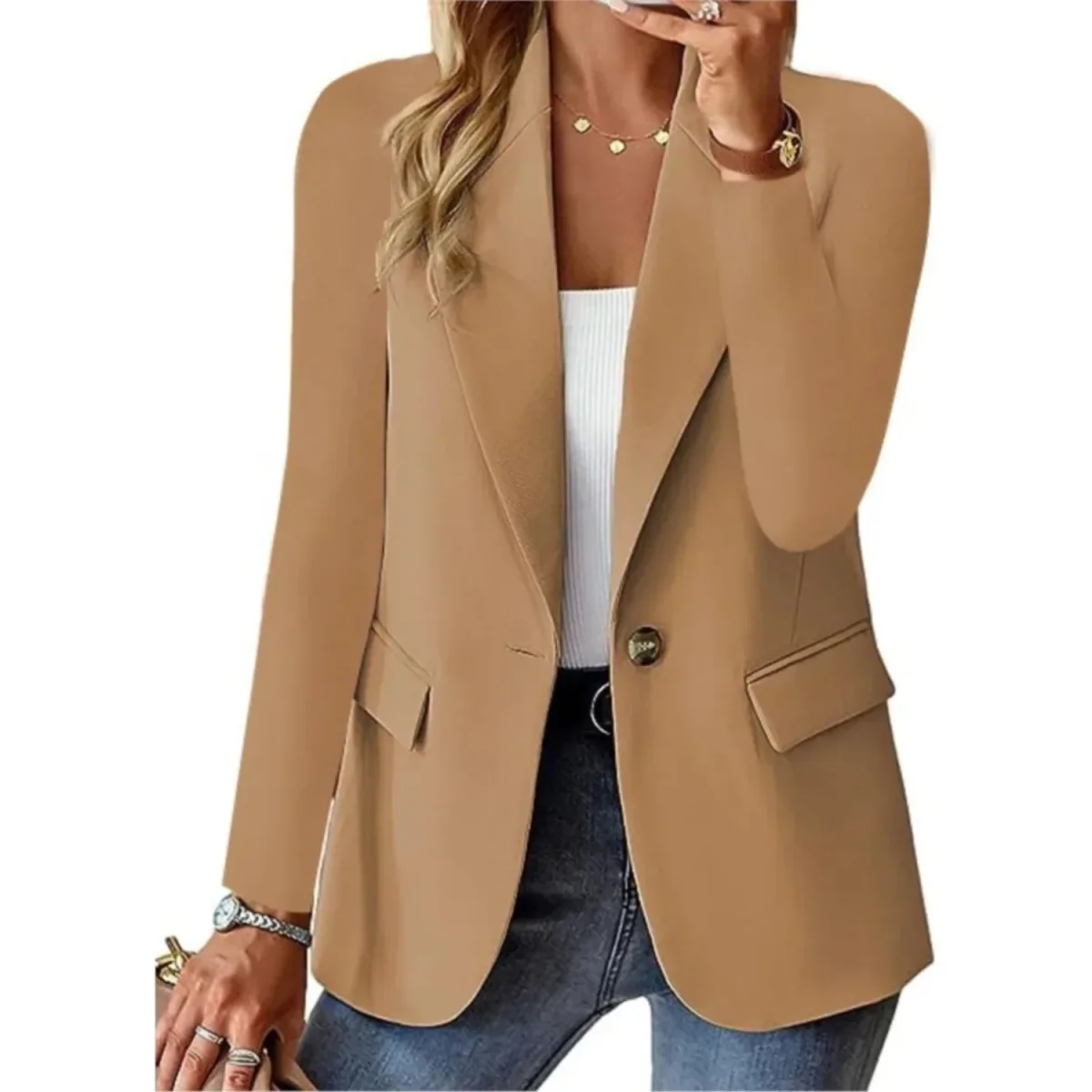 Blazer décontracté à manches longues et poche slim pour femme avec boucle - Édition Automne – Image 5