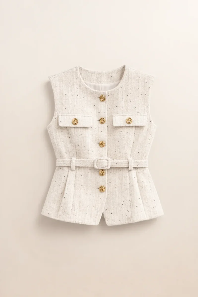Gilet sans manches femme texturé avec ceinture – Image 6