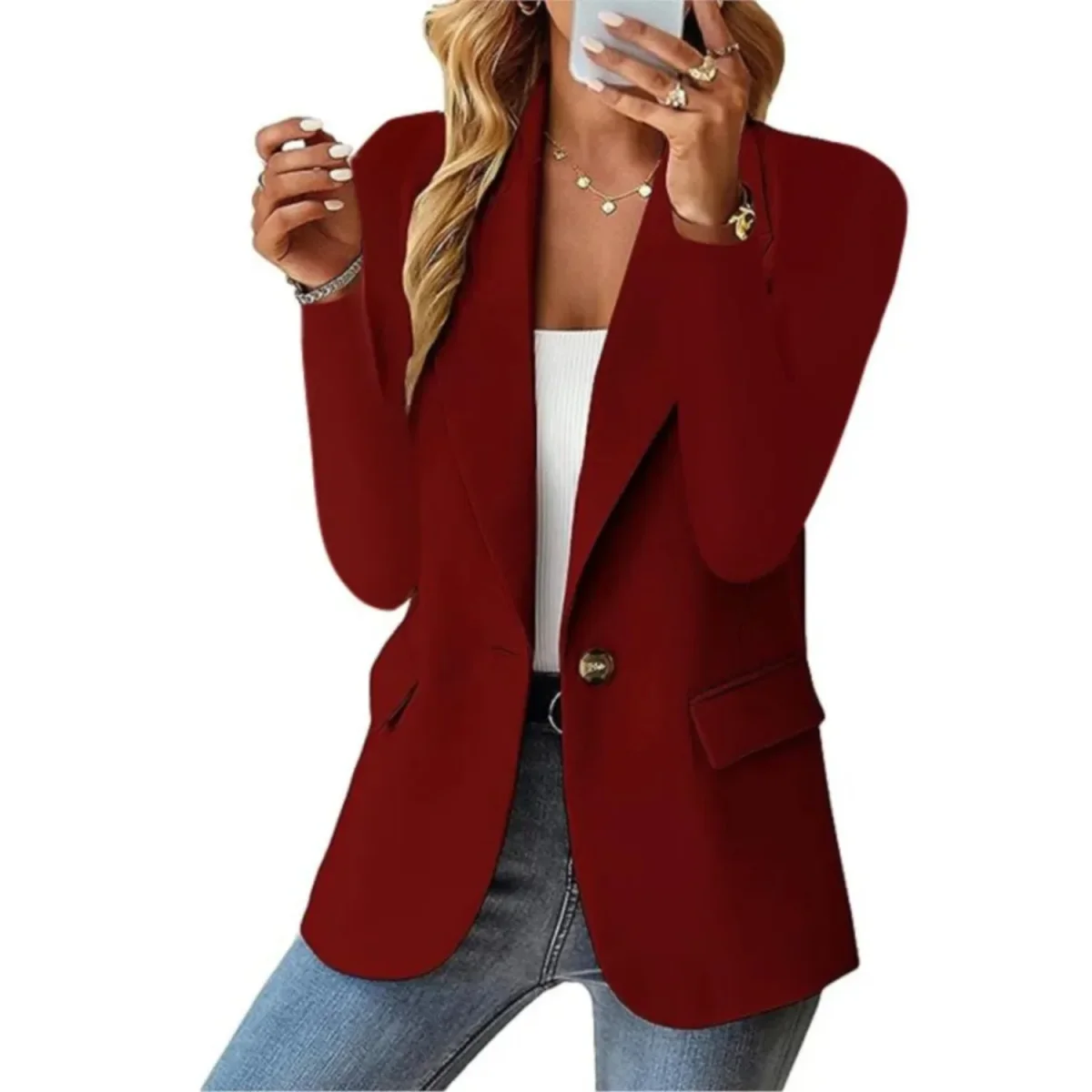 Blazer décontracté à manches longues et poche slim pour femme avec boucle - Édition Automne – Image 6
