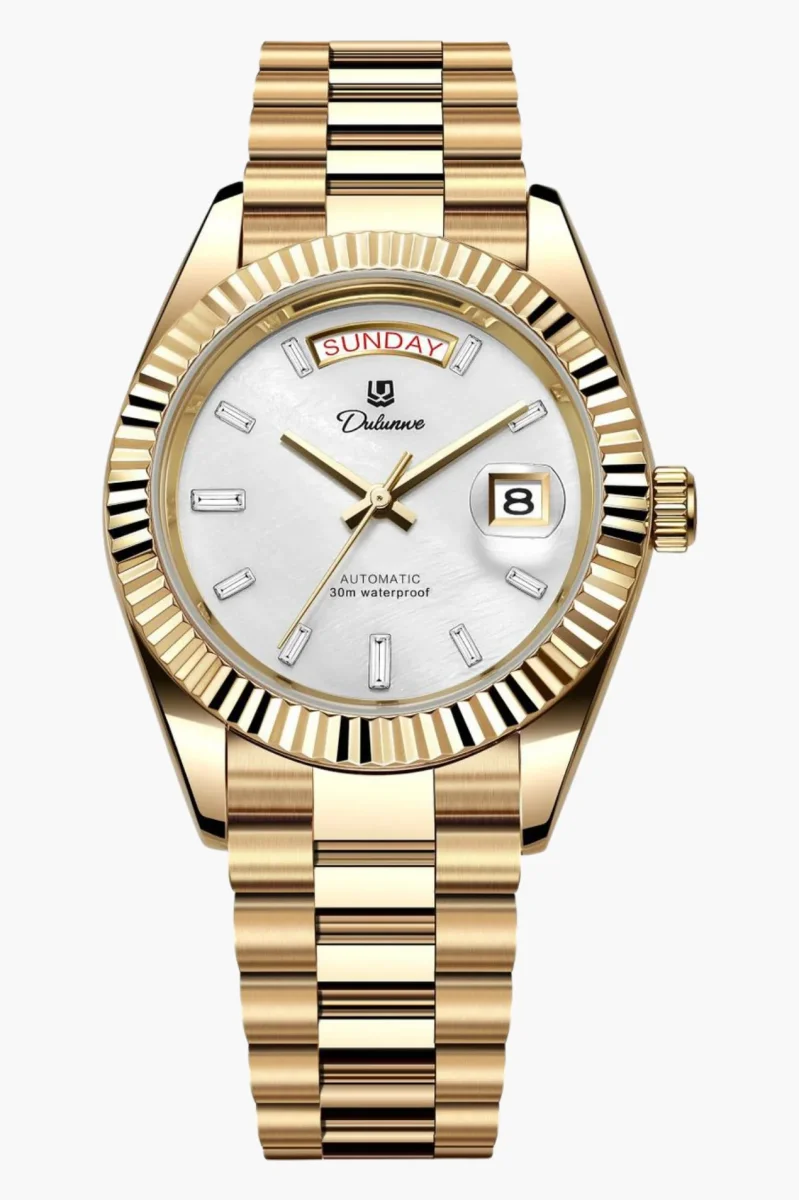 Montre Homme Automatique Classique avec Lunette Cannelée et Affichage Jour-Date – Image 8