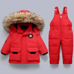 Manteau d'hiver chaud pour enfants avec col en fourrure