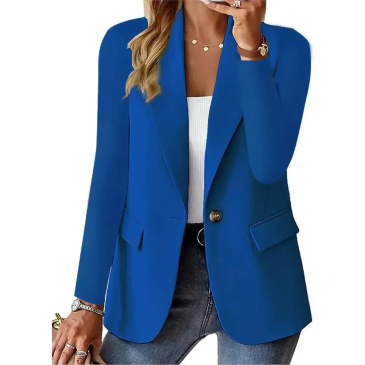 Blazer décontracté à manches longues et poche slim pour femme avec boucle - Édition Automne – Image 7