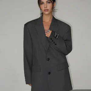 Blazer Femme – Veste Longue Oversize avec Revers Classique