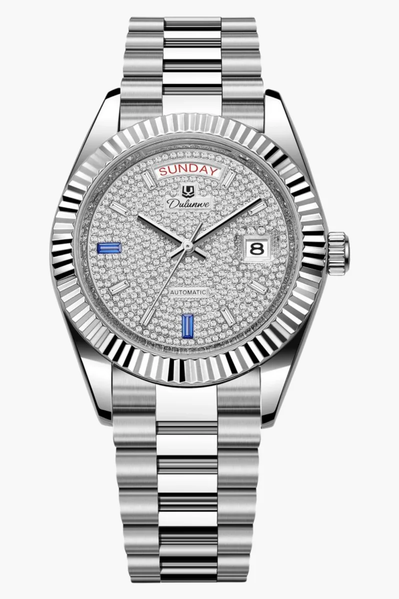 Montre Homme Automatique Classique avec Lunette Cannelée et Affichage Jour-Date – Image 9