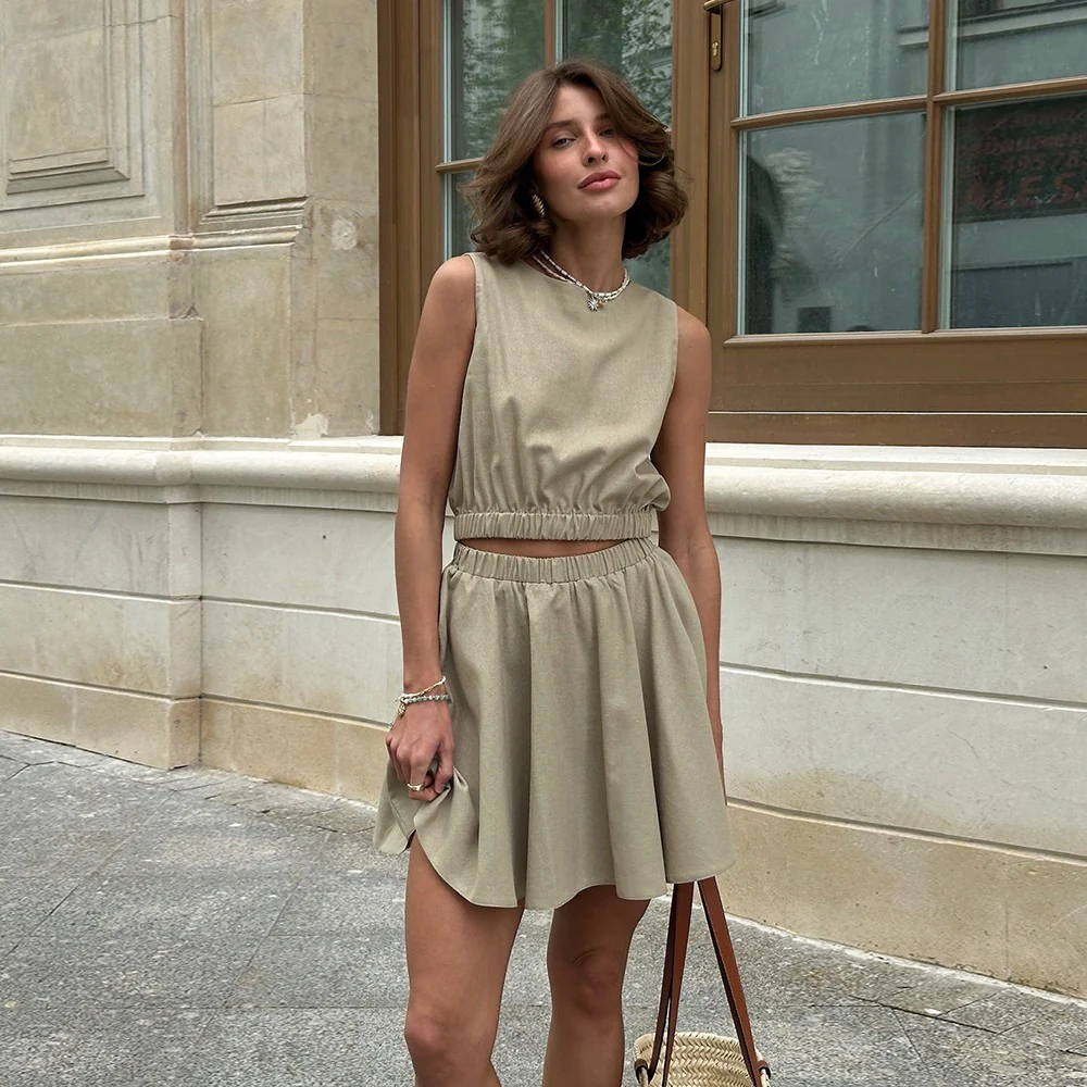 Liora™ – Ensemble Casual Jupe Courte & Haut en Coton‑Lin – Image 4