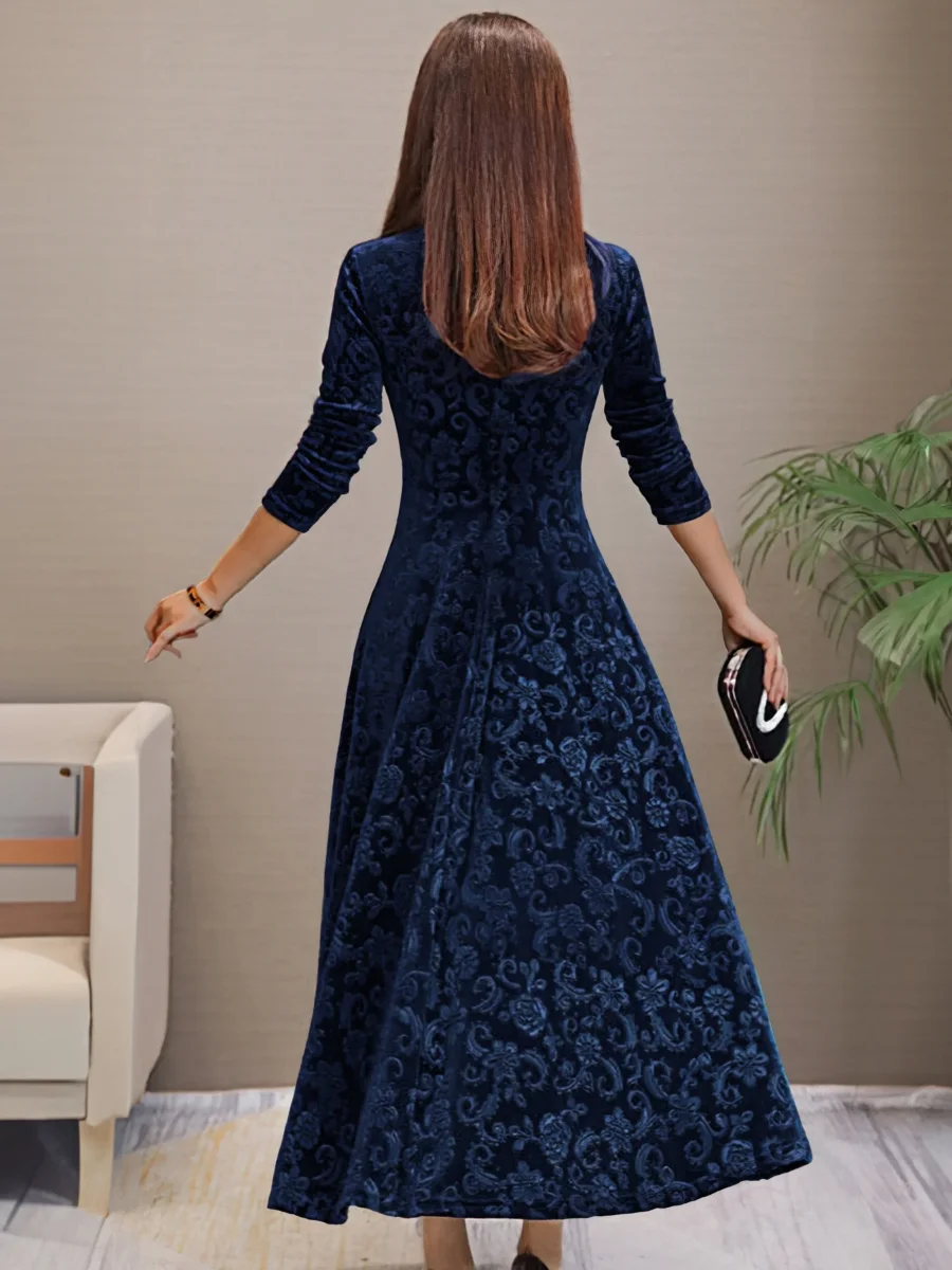 Robe en velours à col en V pour femmes - idéale pour l'automne – Image 6