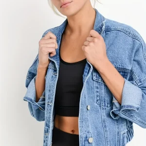 Veste en denim bleu avec col à revers pour l'automne