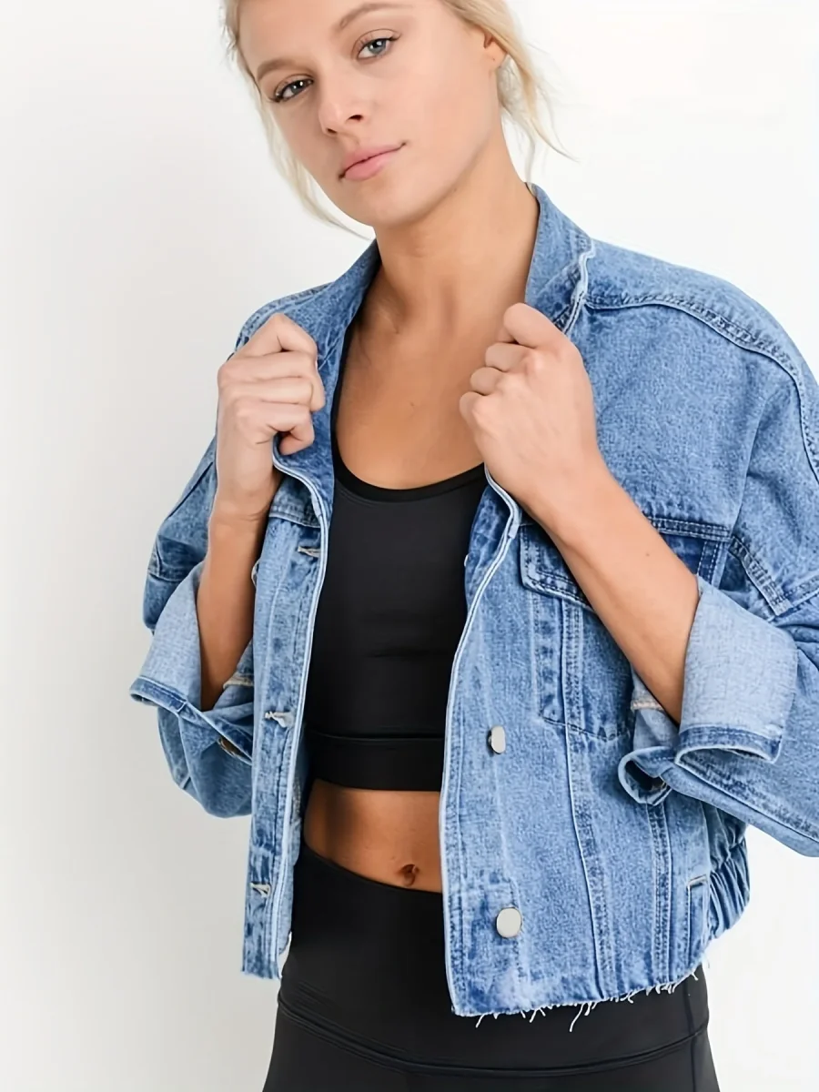 Veste en denim bleu avec col à revers pour l'automne