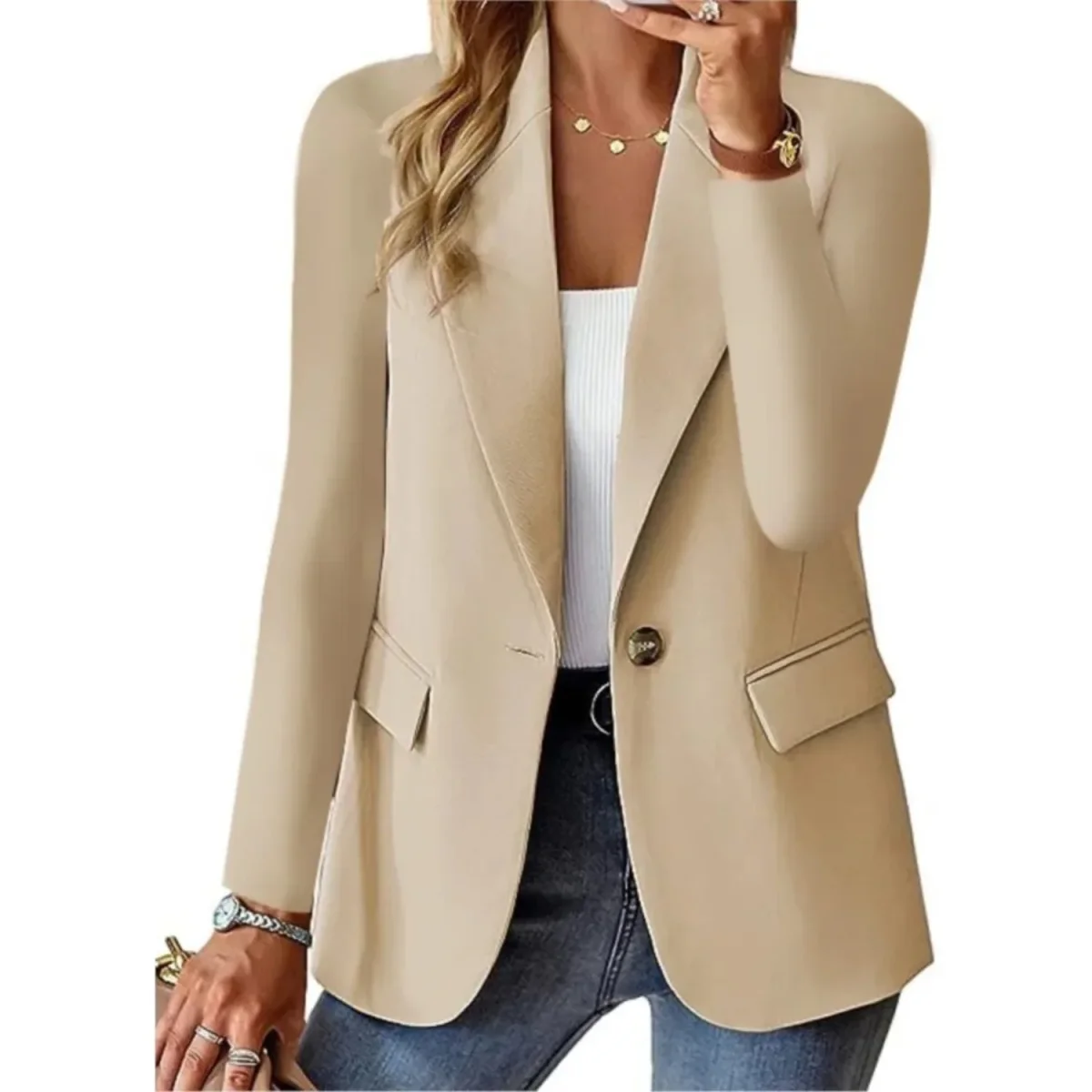 Blazer décontracté à manches longues et poche slim pour femme avec boucle - Édition Automne – Image 9