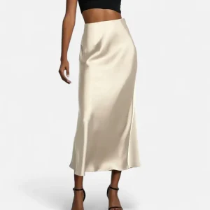 Jupe midi en satin taille haute pour femme