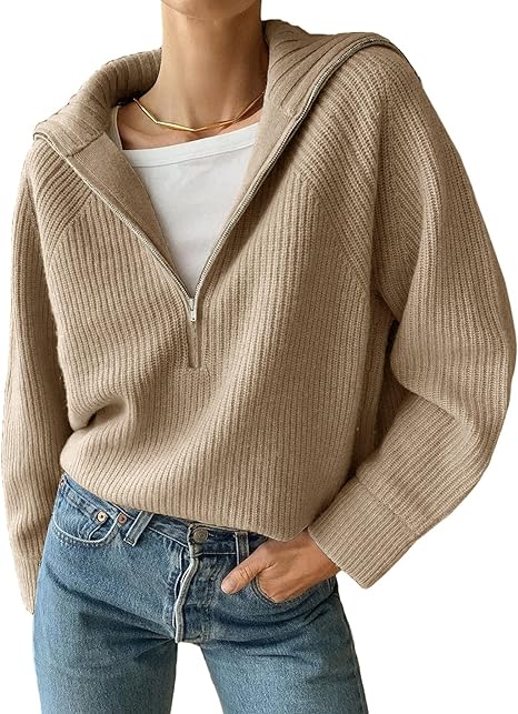 Pull en tricot côtelé avec col montant et fermeture à glissière – Image 2