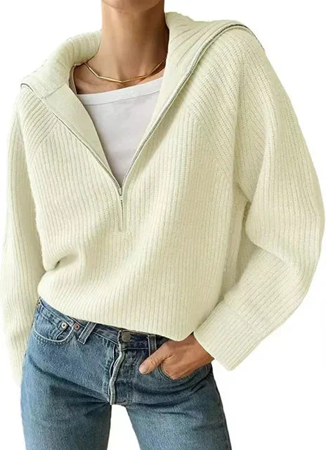 Pull en tricot côtelé avec col montant et fermeture à glissière – Image 7
