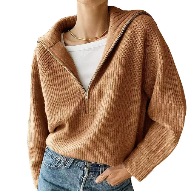 Pull en tricot côtelé avec col montant et fermeture à glissière – Image 9