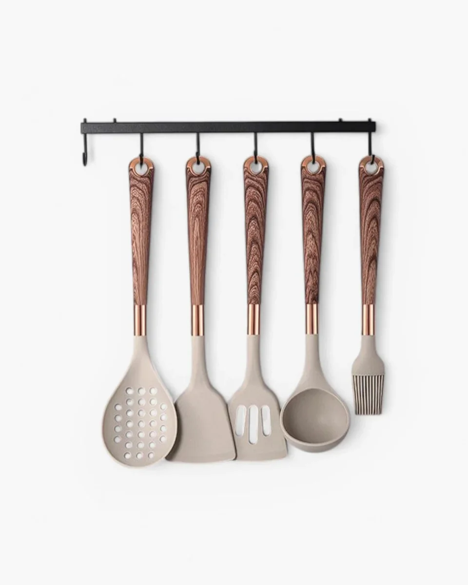 Set d'ustensiles de cuisine - Cuivra - Outils de cuisine antiadhésifs - Poignée en bois – Image 3