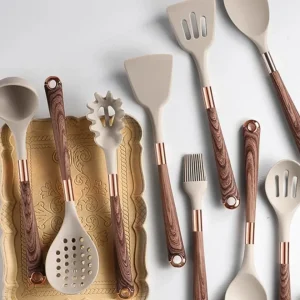 Set d'ustensiles de cuisine - Cuivra - Outils de cuisine antiadhésifs - Poignée en bois