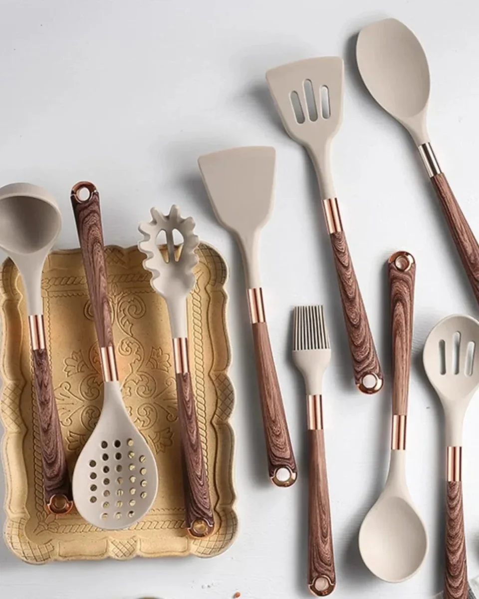 Set d'ustensiles de cuisine - Cuivra - Outils de cuisine antiadhésifs - Poignée en bois