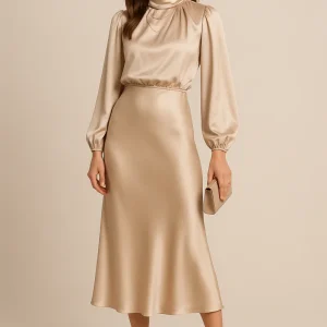 Robe midi décontractée en satin pour femme