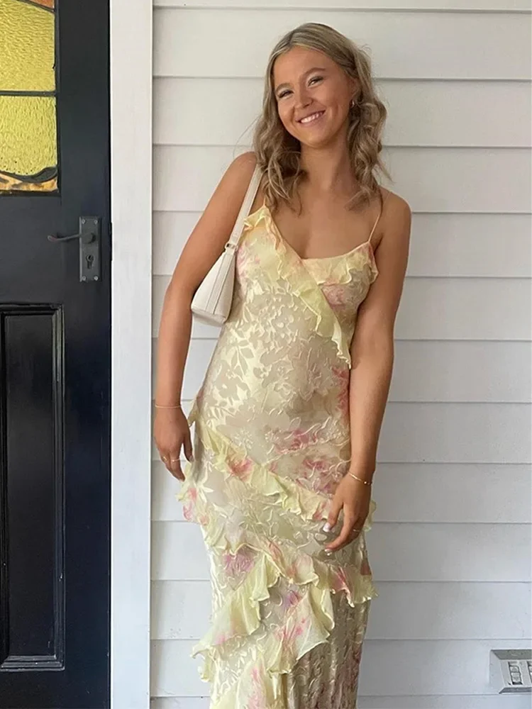 Robe longue pour femme - Bretelles spaghetti - Modèle fluide - Couche sur couche froissée – Image 5