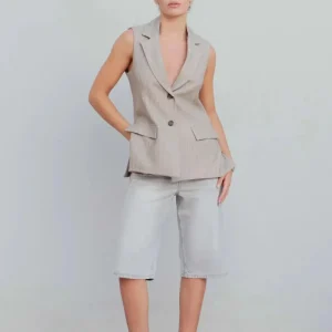 Bermuda jean gris clair oversize