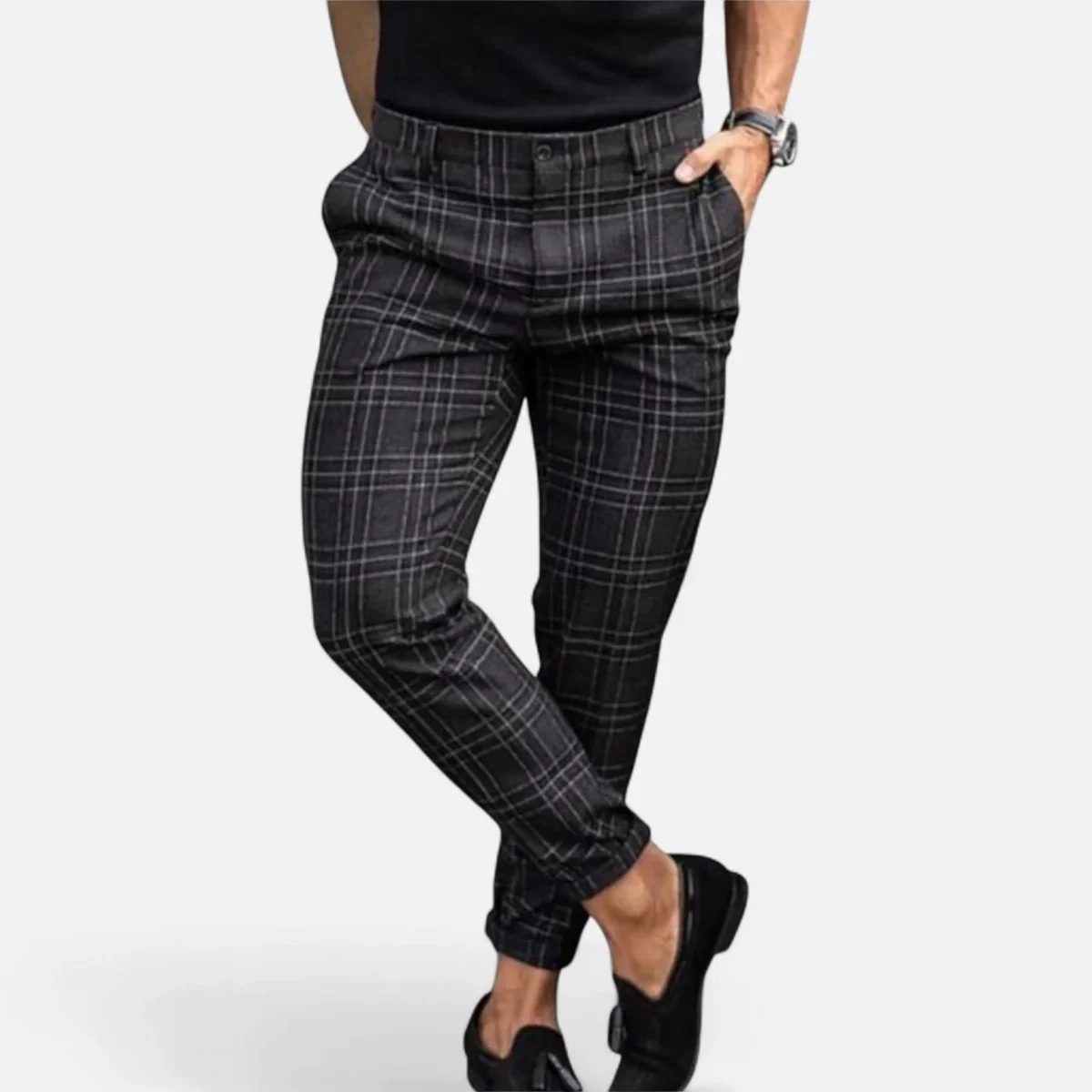 Pantalon à carreaux slim pour homme, longueur cheville – Image 3