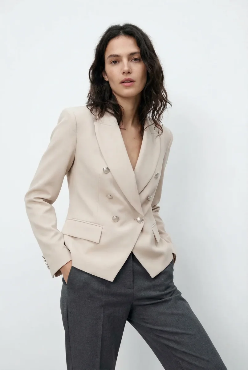 Blazer Double Poitrine Beige – Image 4