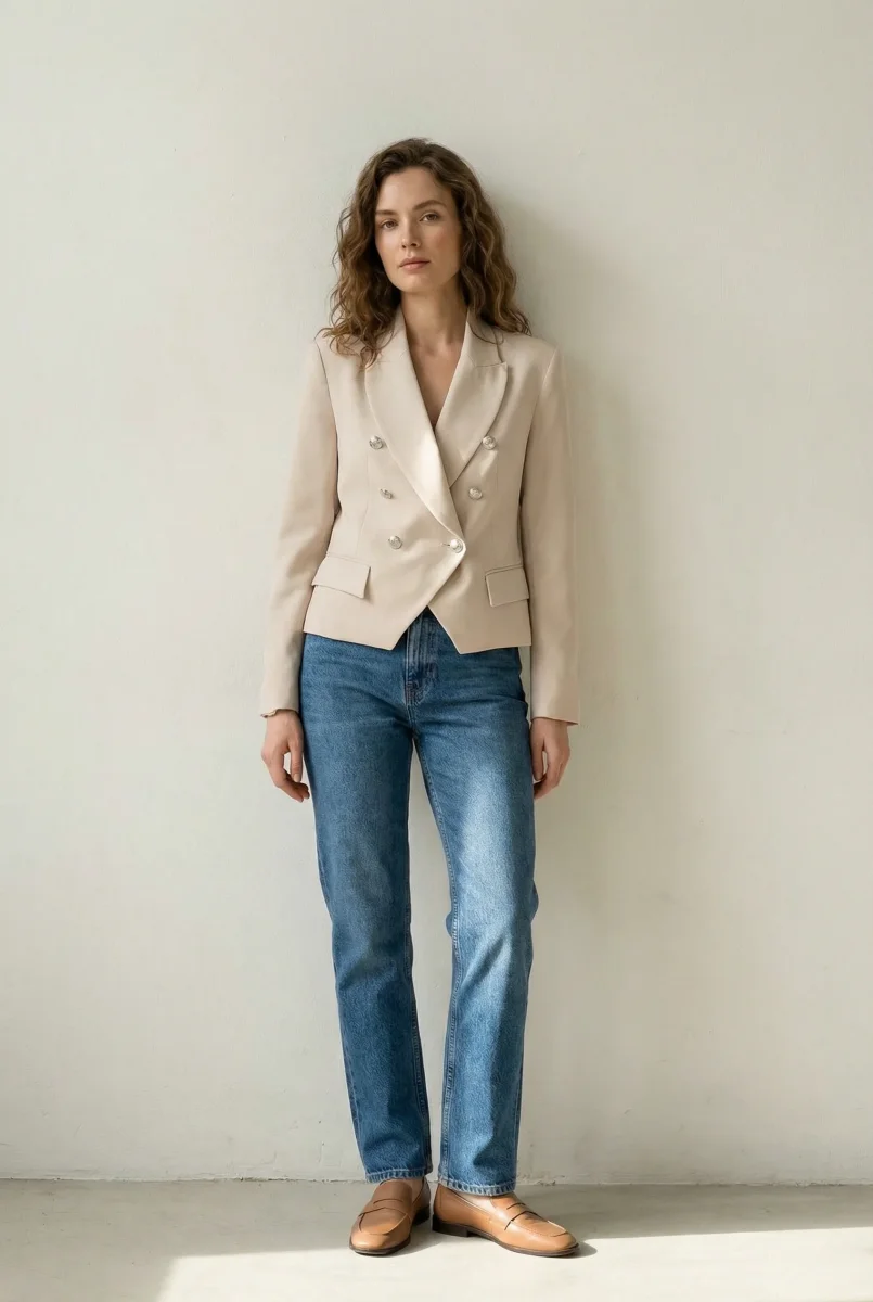 Blazer Double Poitrine Beige – Image 7